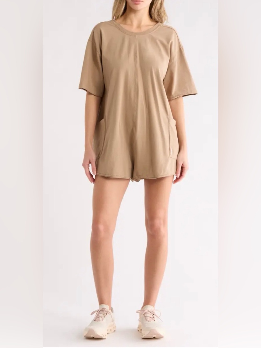 Free People FP Movement Hot Shot Tee Romper In Mocha Latte Size S NWT’s